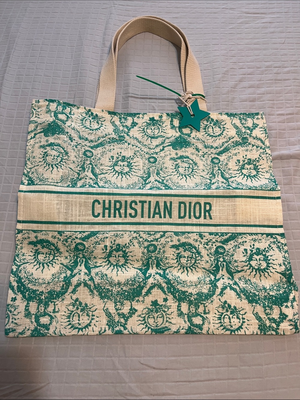 NWOT Christian Dior DIORIVERIA Green and Cream Toile Tote Bag